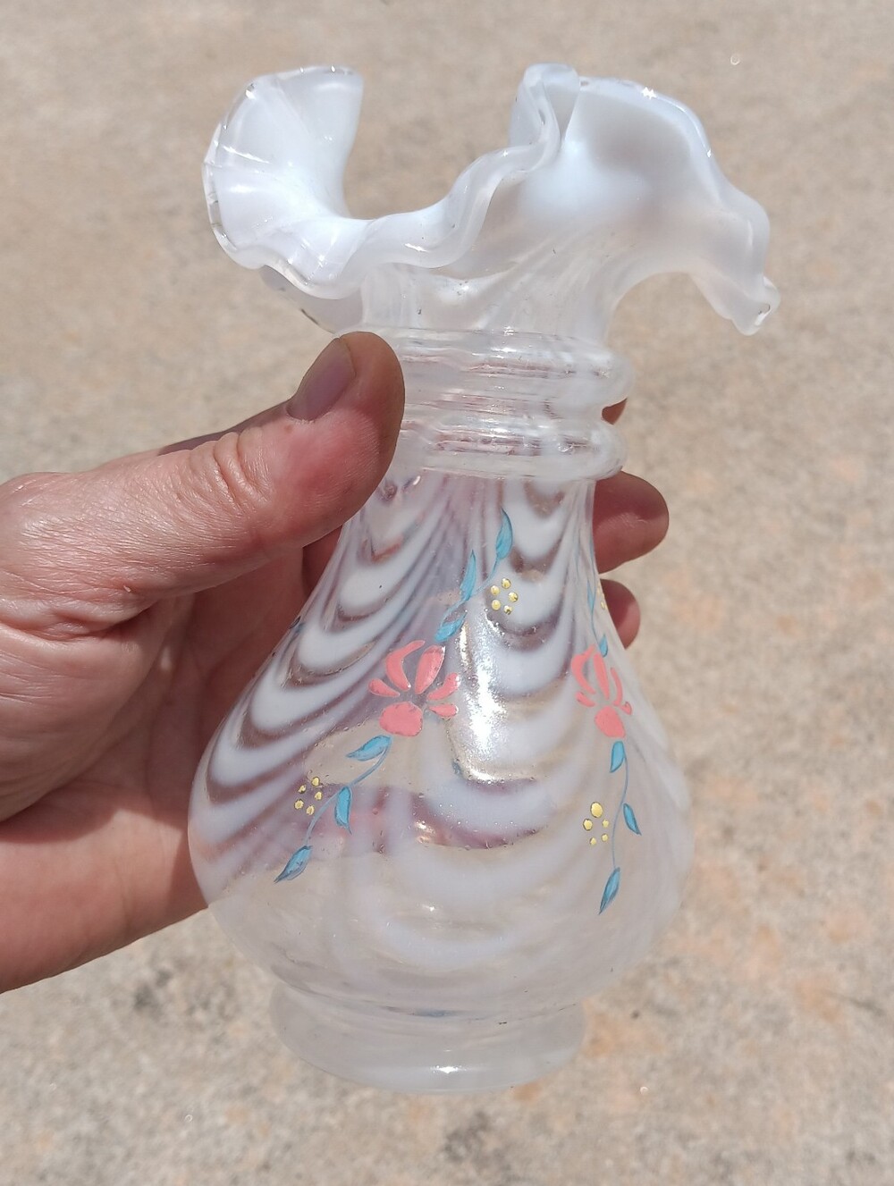 Fenton Glass Vase Meadow Beauty Crest Hand Painted Signed C. Smith